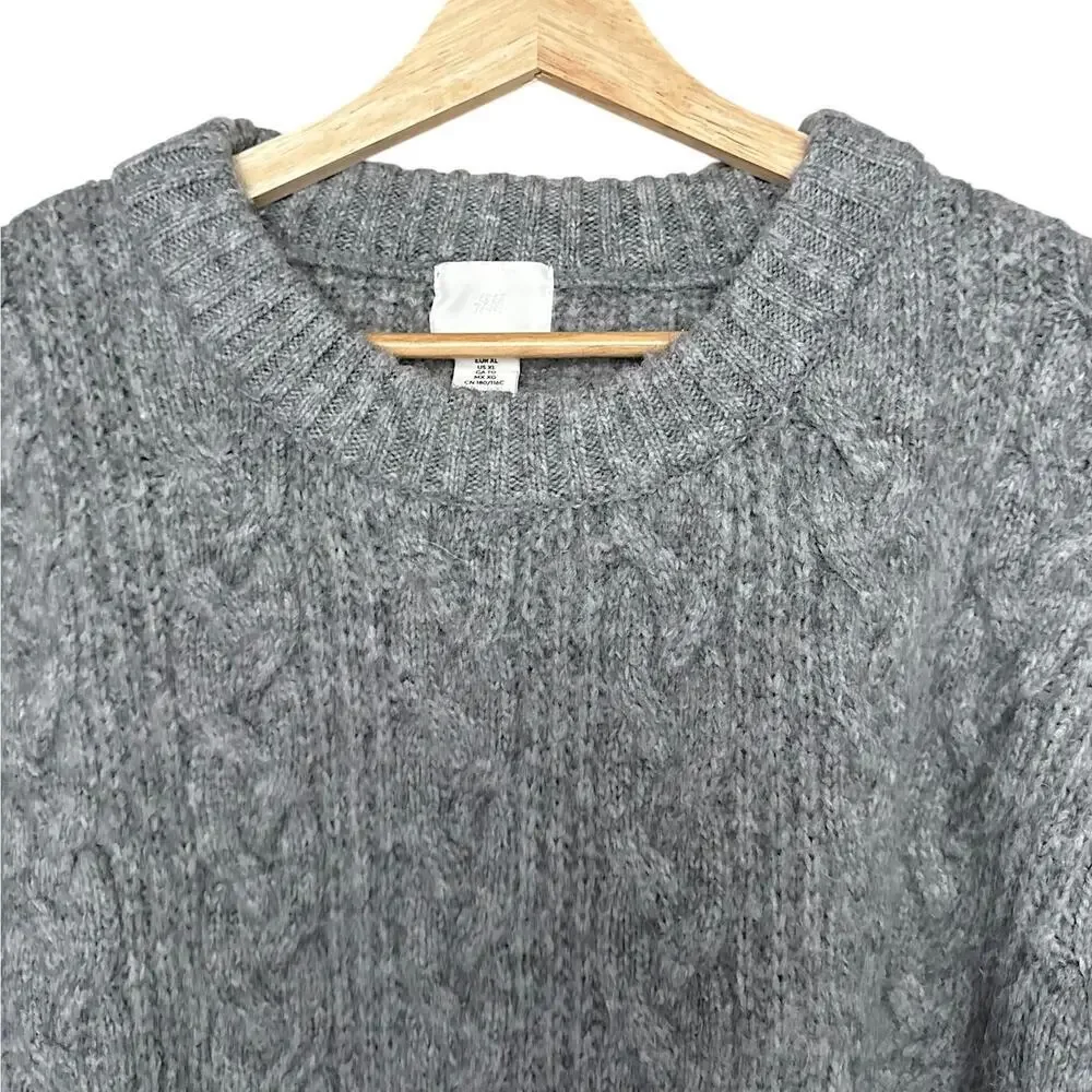 H&M Oversized Cable Knit Boxy Fit Jumper Sweater in Gray Size XL